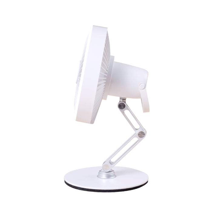 White desk lamp with adjustable arm on a white background