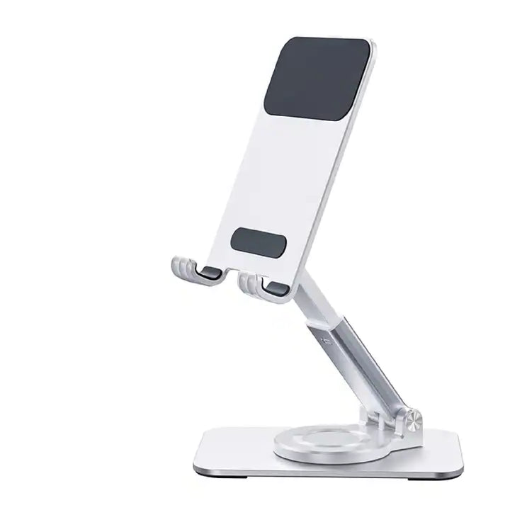 Adjustable metal phone holder in white – ergonomic desk view