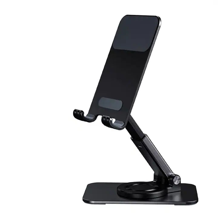 Foldable mobile phone stand in black – compact travel accessory