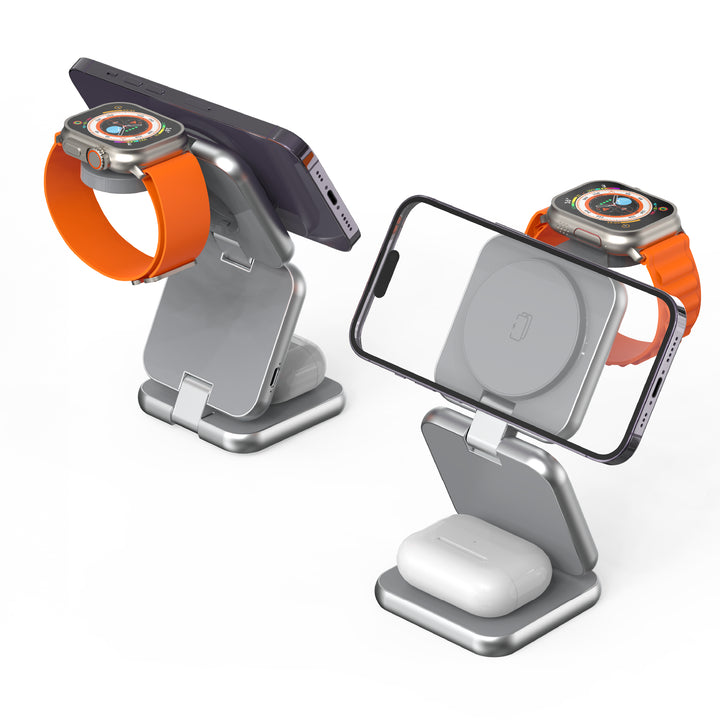 Magnetic 3-in-1 charger in gray– portable and fast for travel in Lebanon